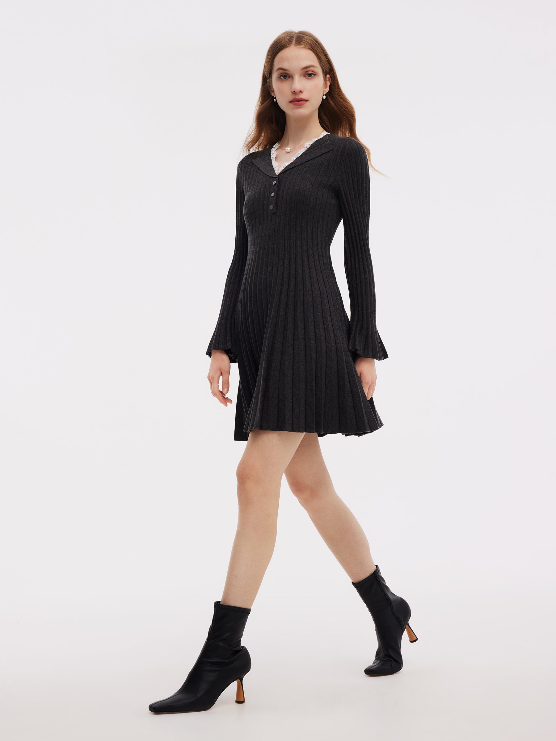 Lyocell Blend Faux Two-Piece Women Pleated Knit Mini Dress