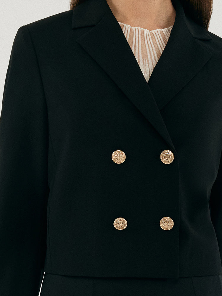 Worsted Woolen Crop Blazer With Detachable Sleeve