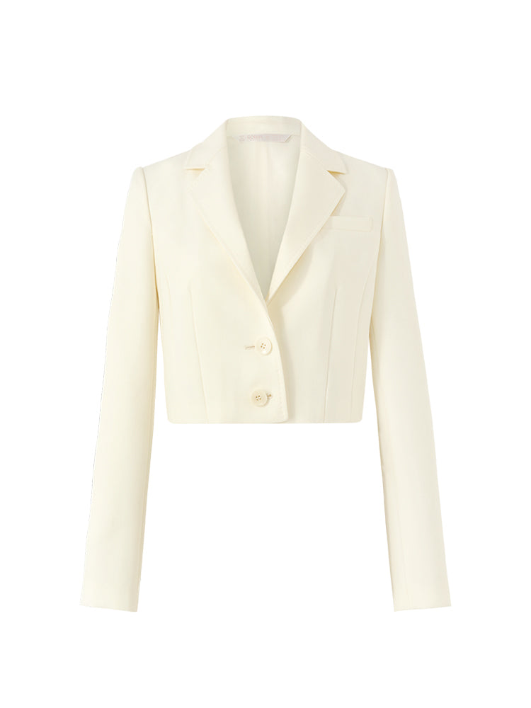 Worsted Wool Lapel Women Crop Blazer