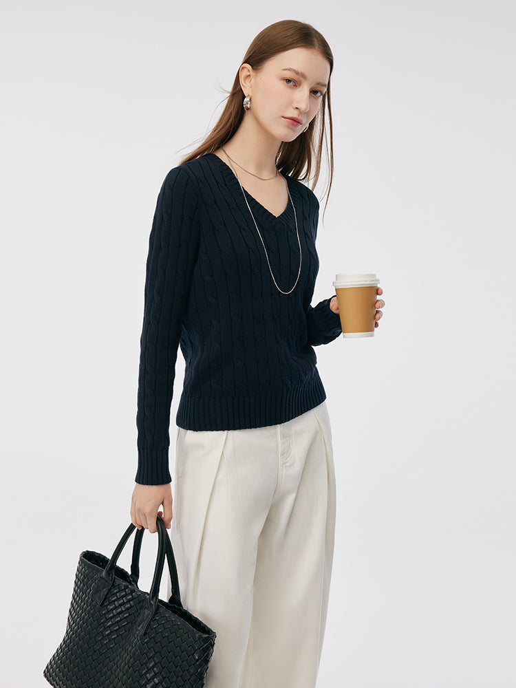 100% Cotton Cable Knit Women Sweater