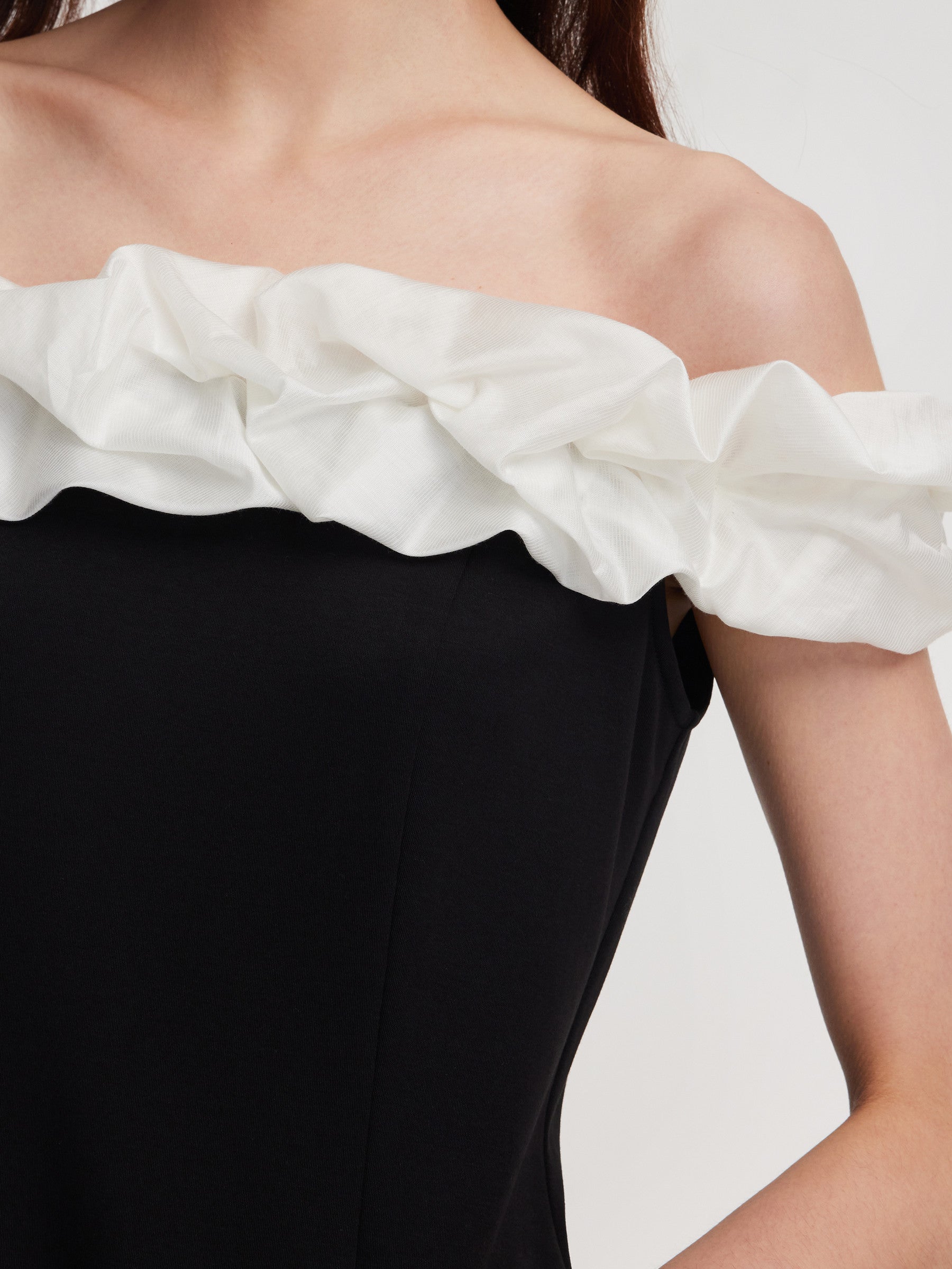 Color Block Ruffle Women Knit Mini Dress With Detachable Straps