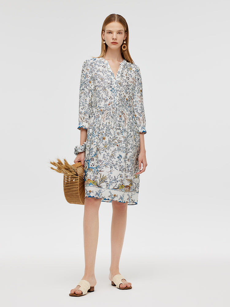 19 Momme Mulberry Silk Print Women Mini Dress With Scrunchie