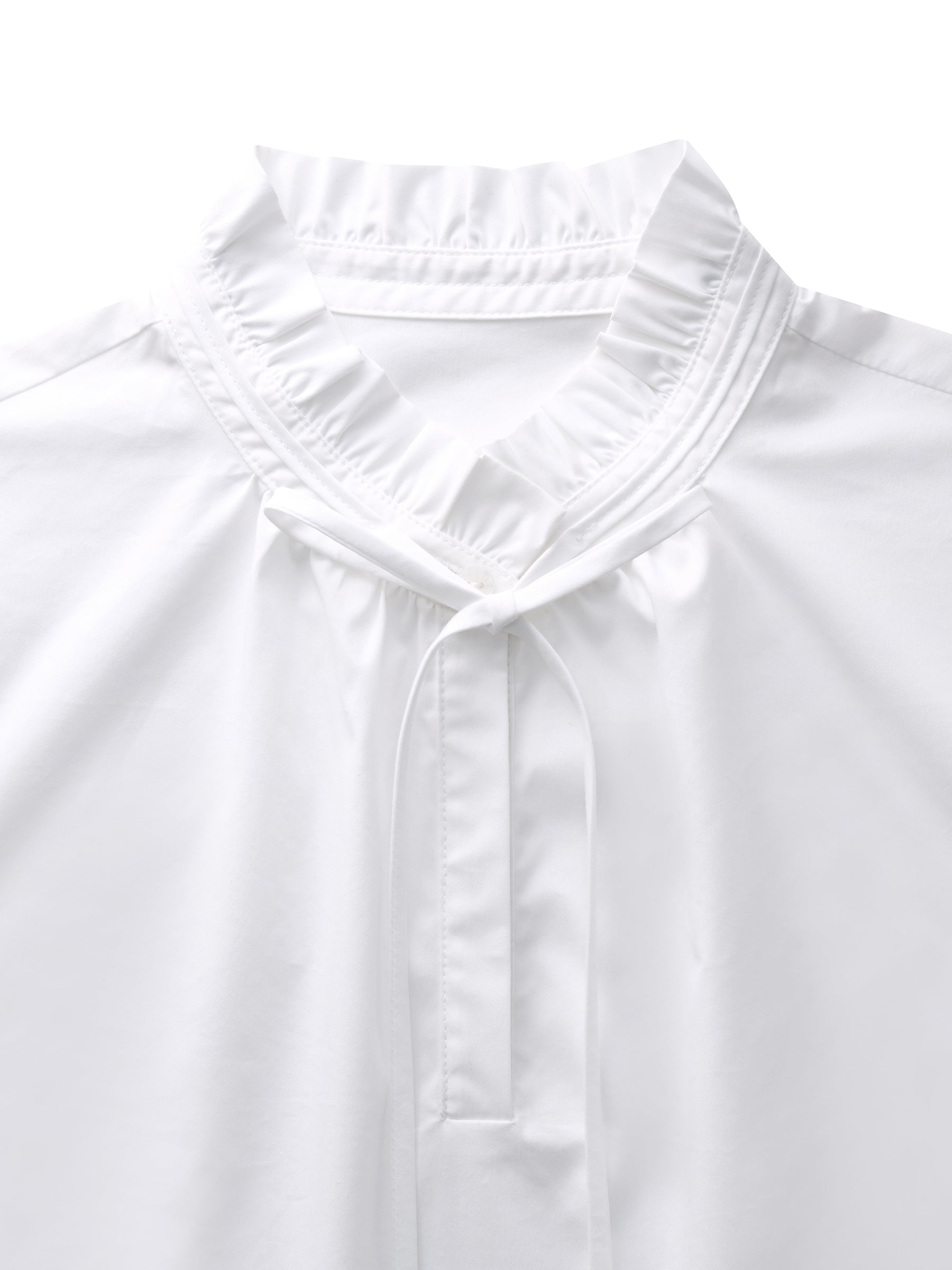 Ruffle Neckline Women Puff Long Sleeve Blouse