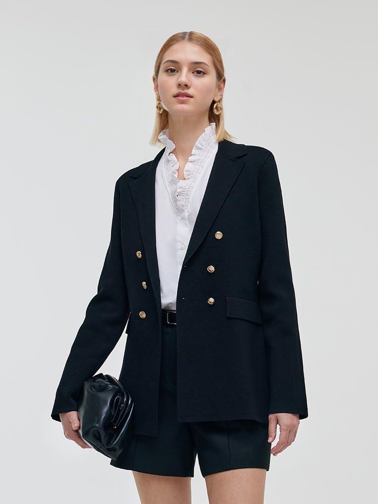 Stretch Lapel Women Knit Blazer