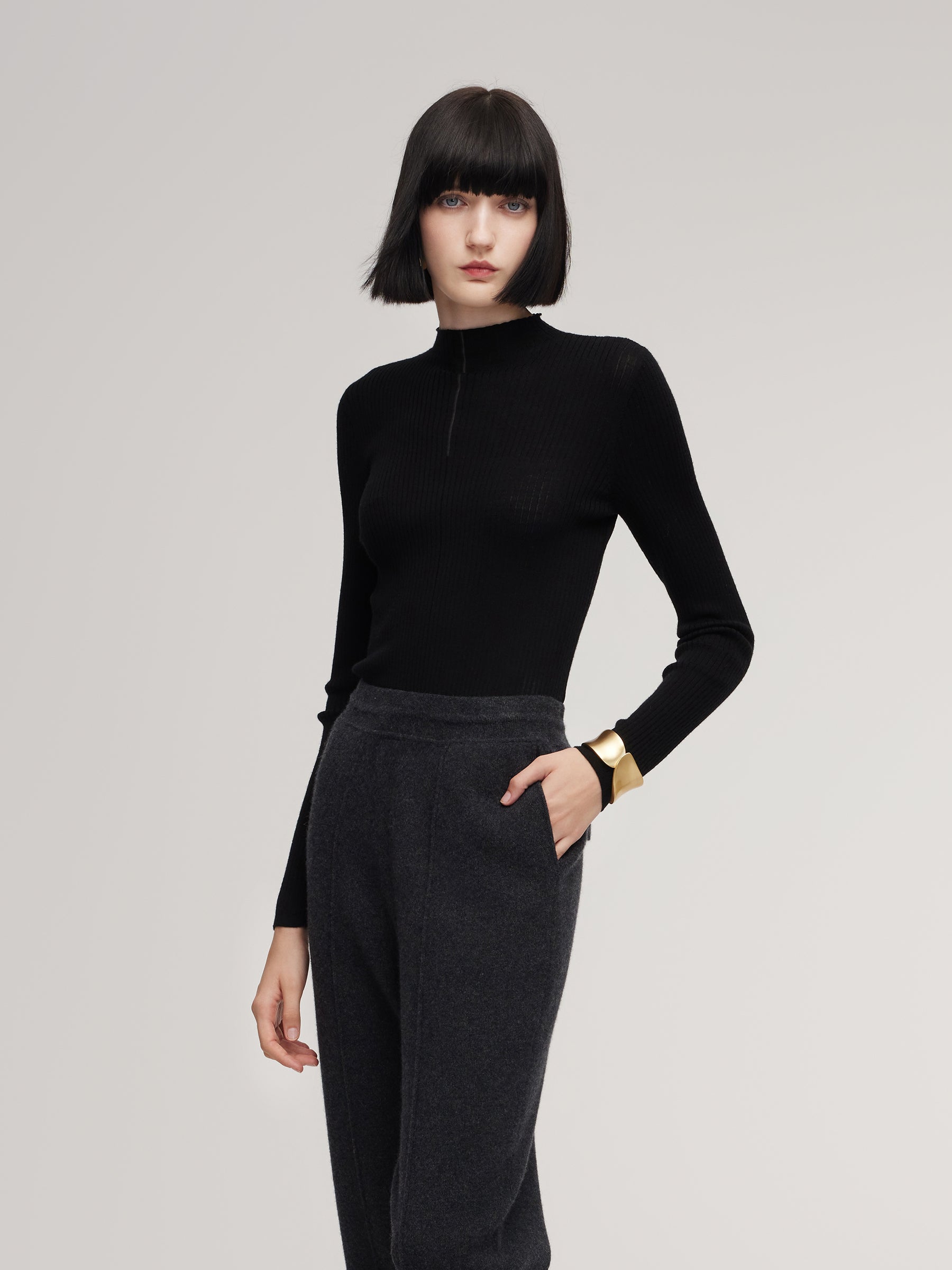 100% Washable Wool Mock Neck Women Knit Top