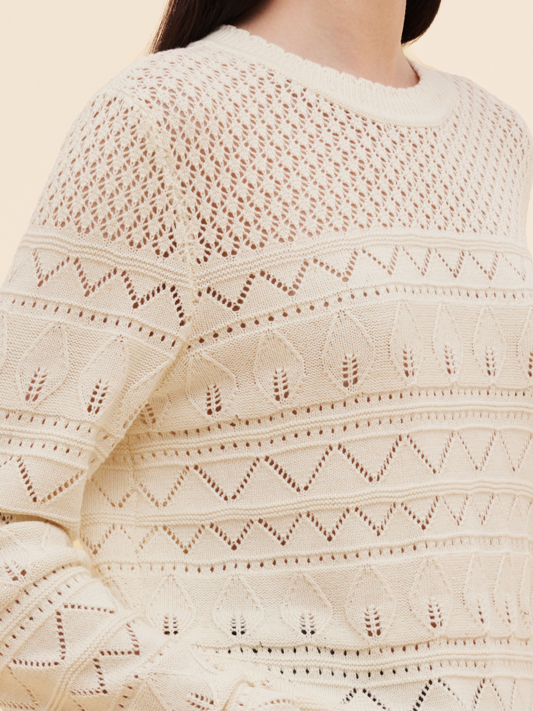 Cotton Sequins Women Open-Knit Top