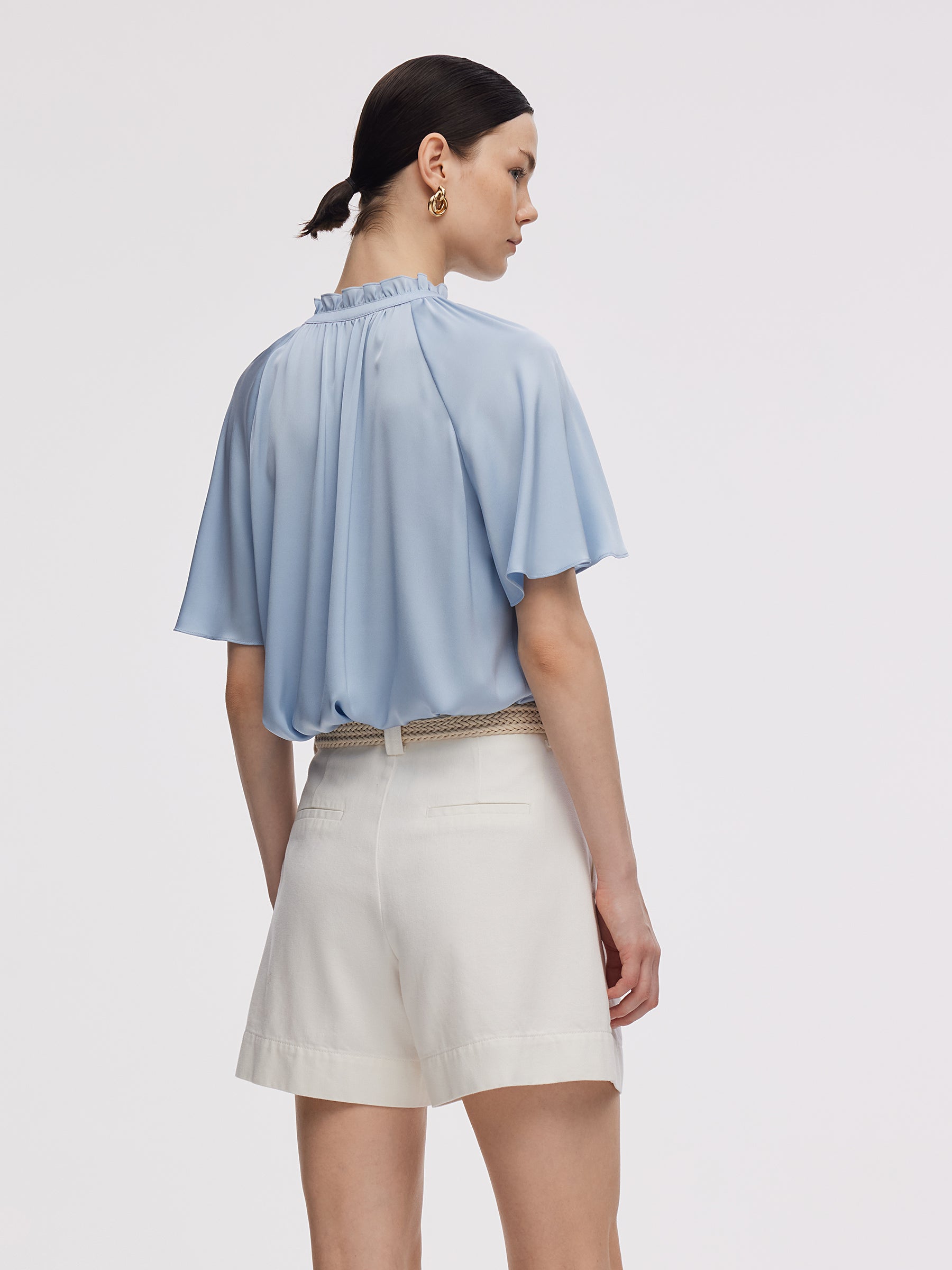 22MM Mulberry Silk Women Ruffle Sleeve Blouse