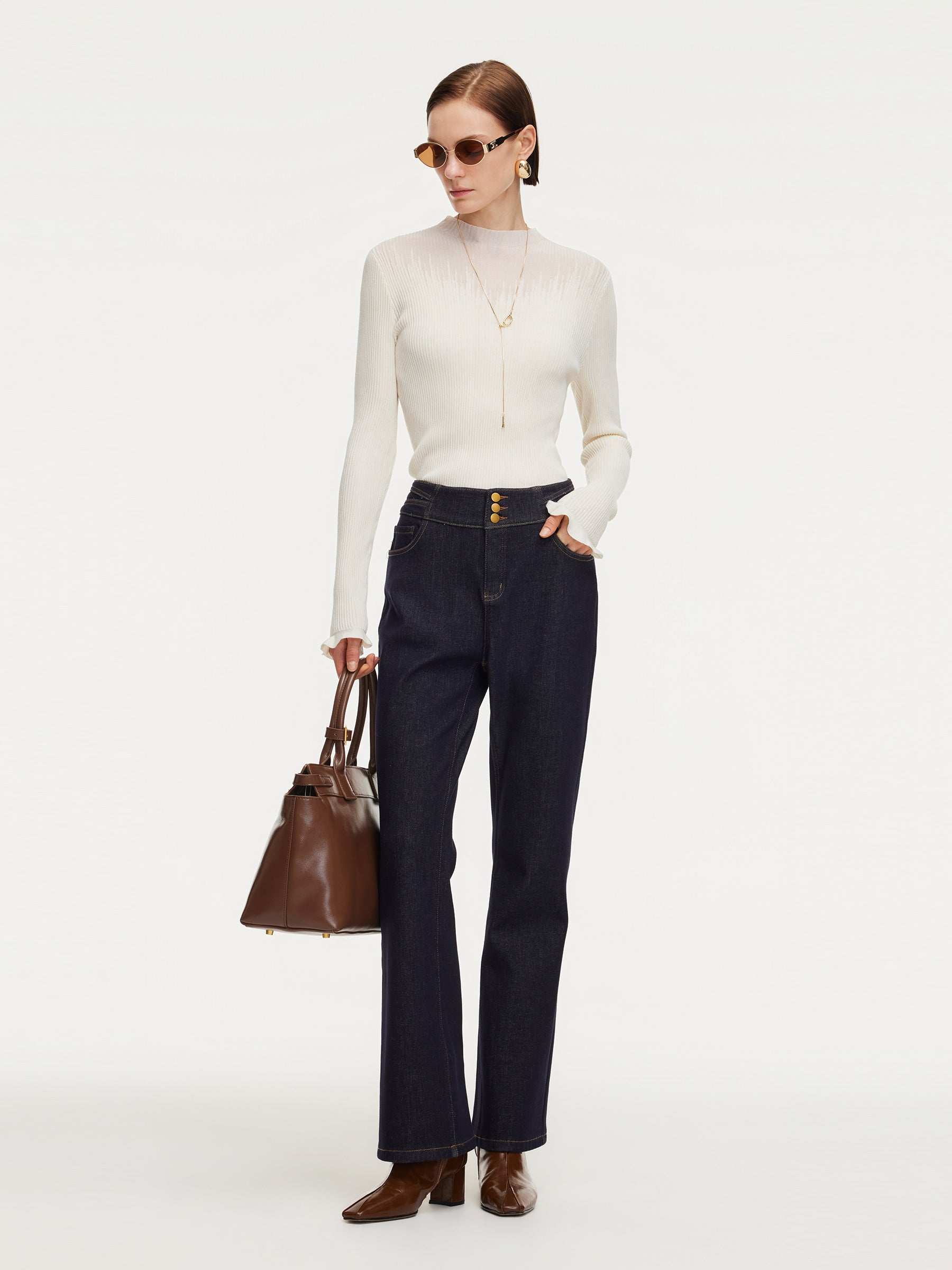 Tencel Wool Blend Mock Neck Women Knit Top