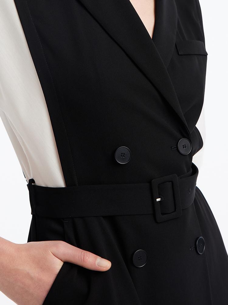 Acetate Notched Lapel Double-Breasted Mini Dress