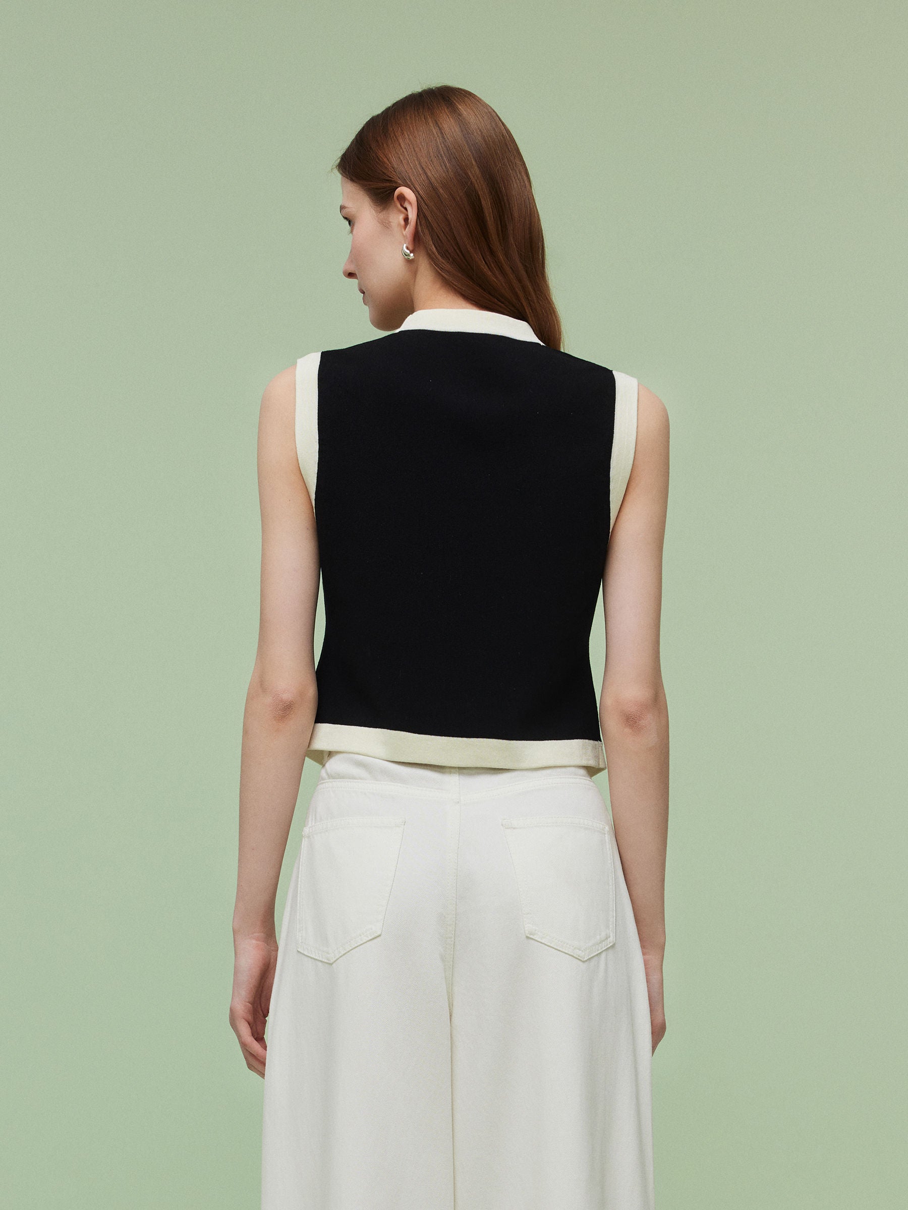 Tencel Blend Contrast Trim Women Knit Vest