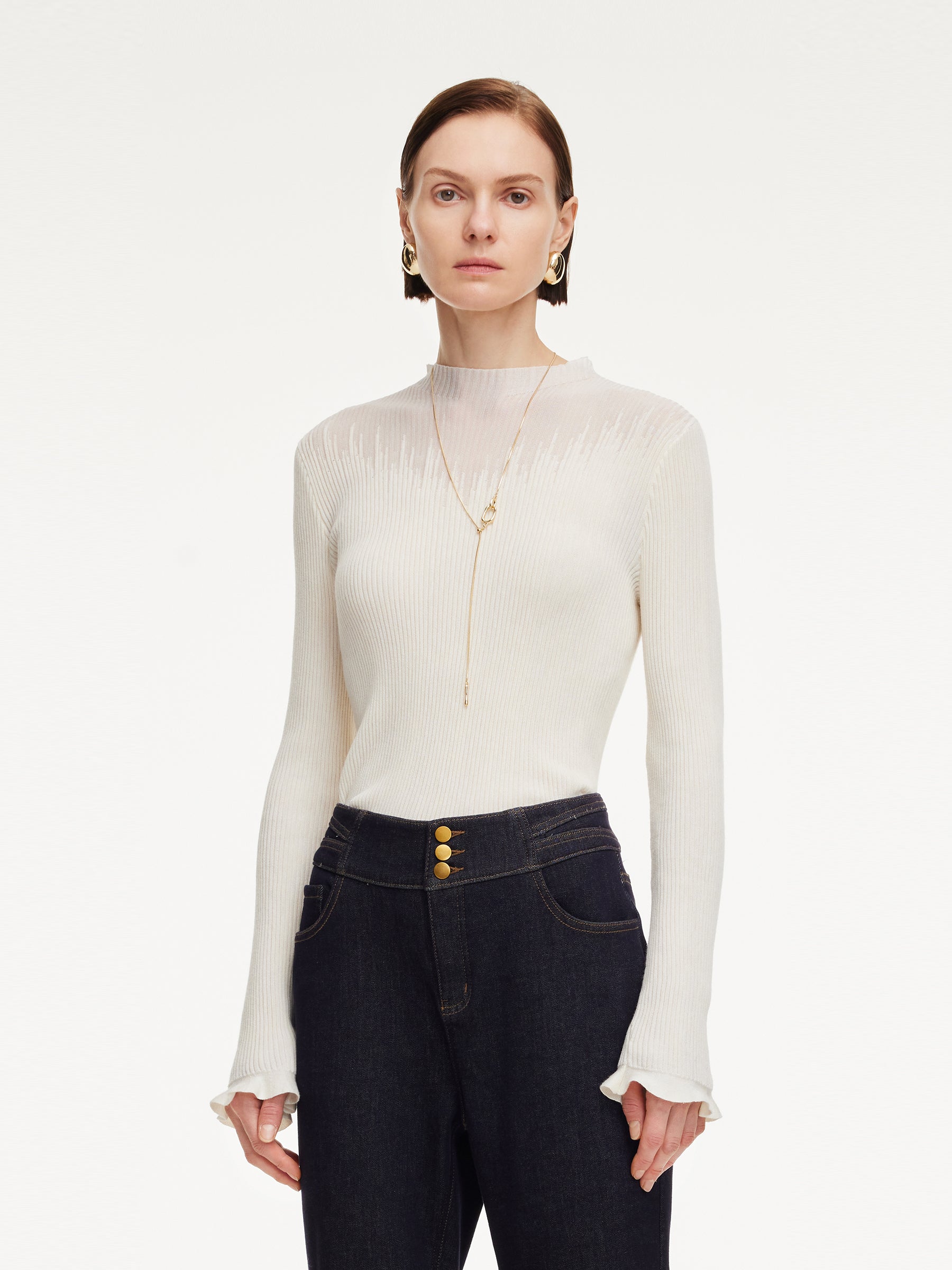 Tencel Wool Blend Mock Neck Women Knit Top