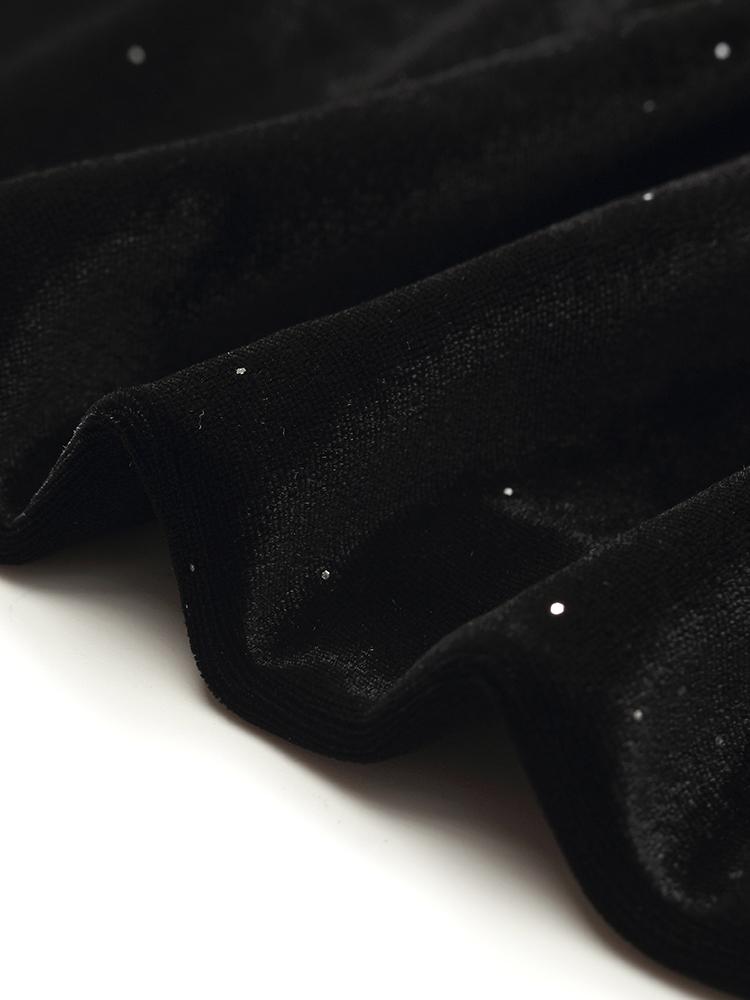 Velvet V-Neck Women Dress With Chain Belt