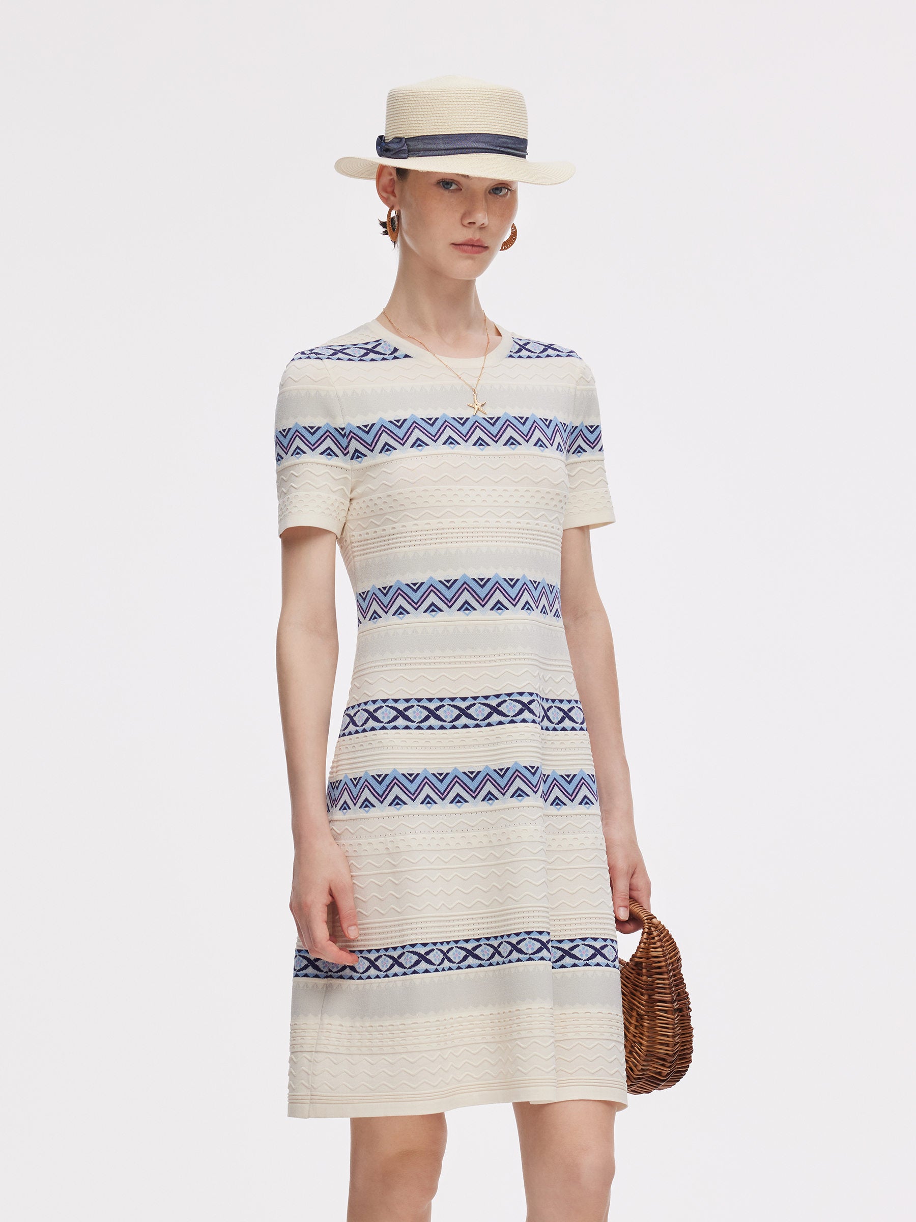 Multicolored Jacquard Women Knit Mini Dress