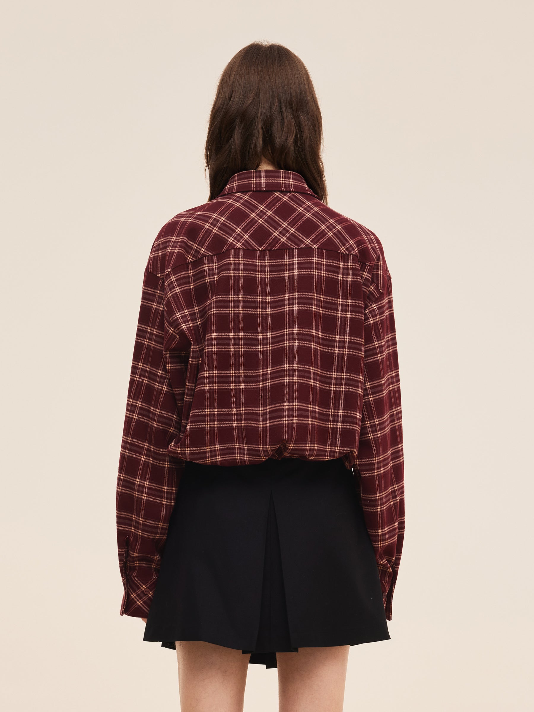 Mock Layered Plaid Women Long Sleeve Shirt