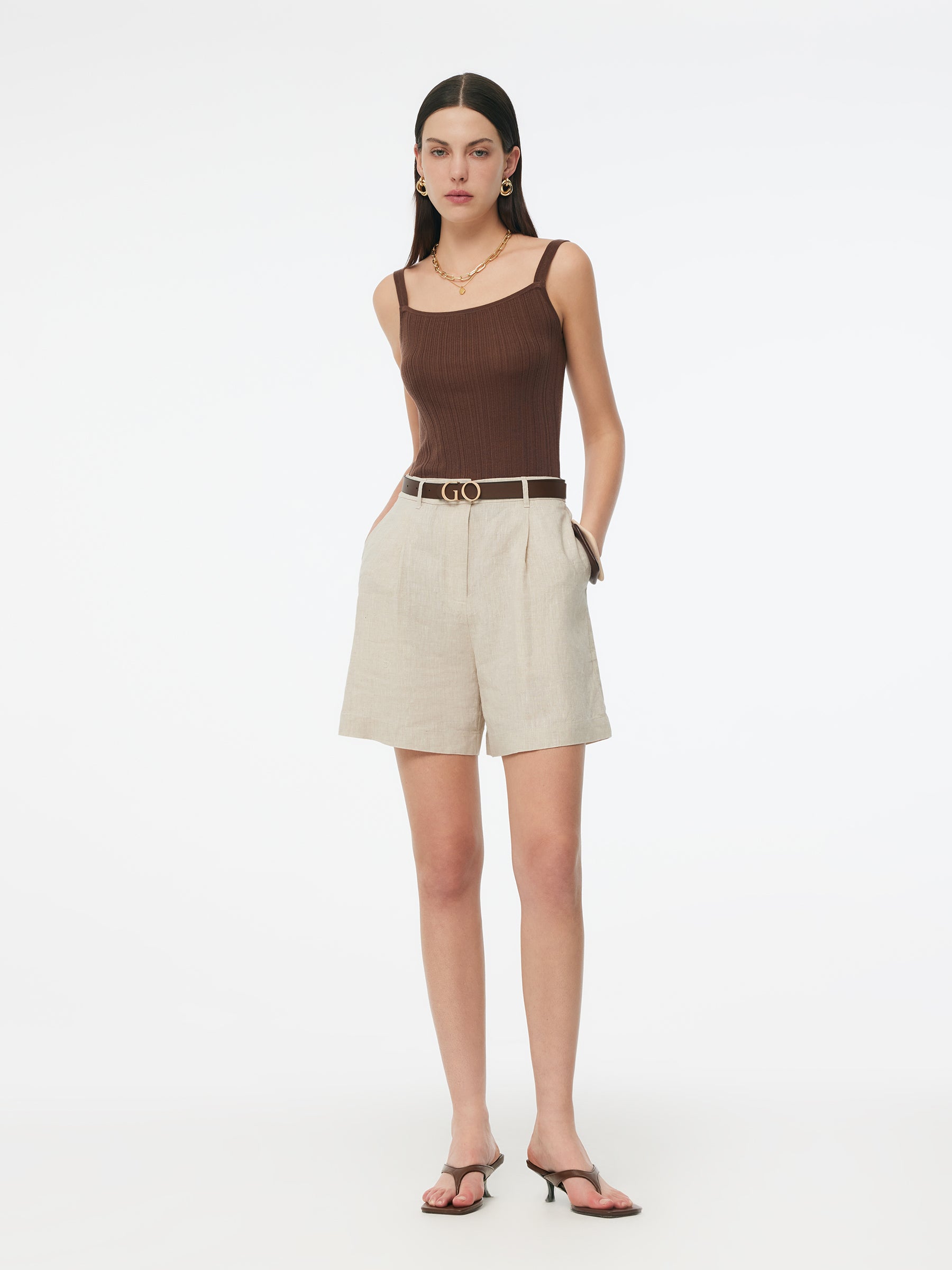100% Linen Women Pocket Shorts