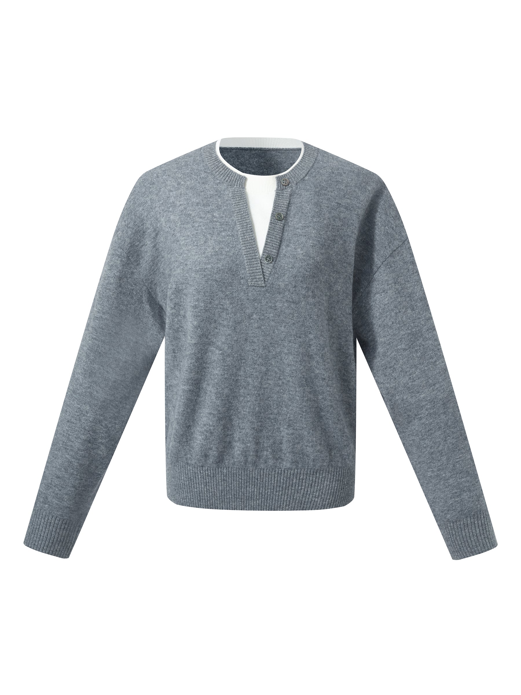 100% Wool Faux Two-Piece Women Sweater