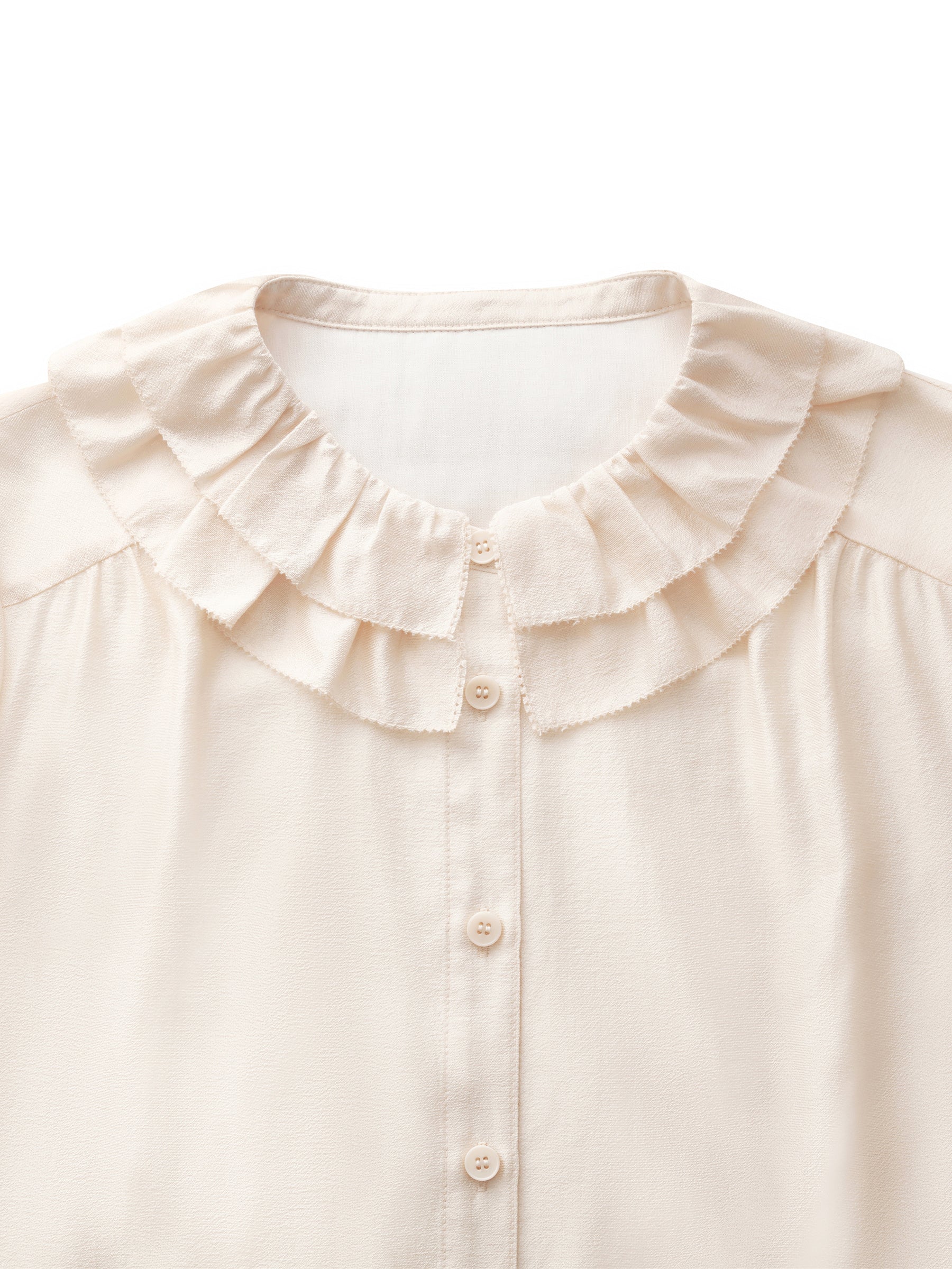 Acetate Modal Blend Ruffle Neckline Women Shirt