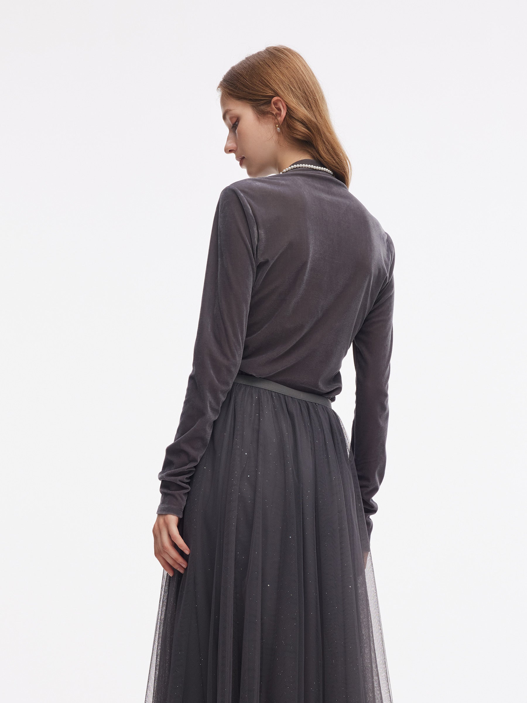 Velvet Stretch Women Mock Neck Top