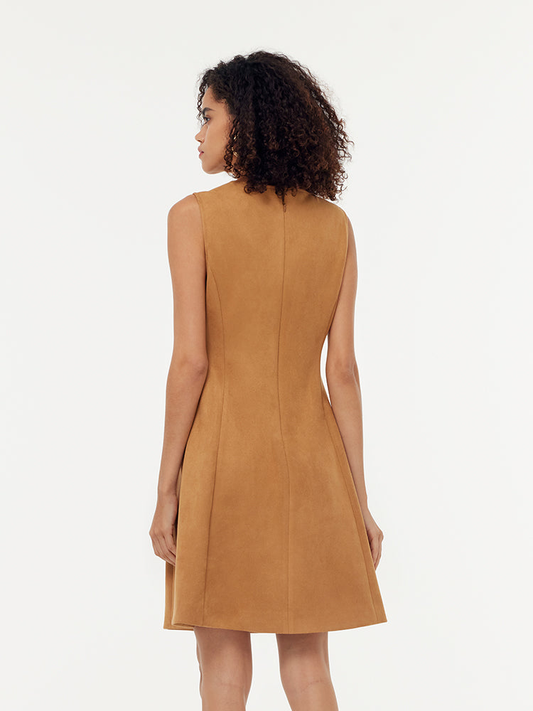 Faux Suede Women Vest Mini Dress