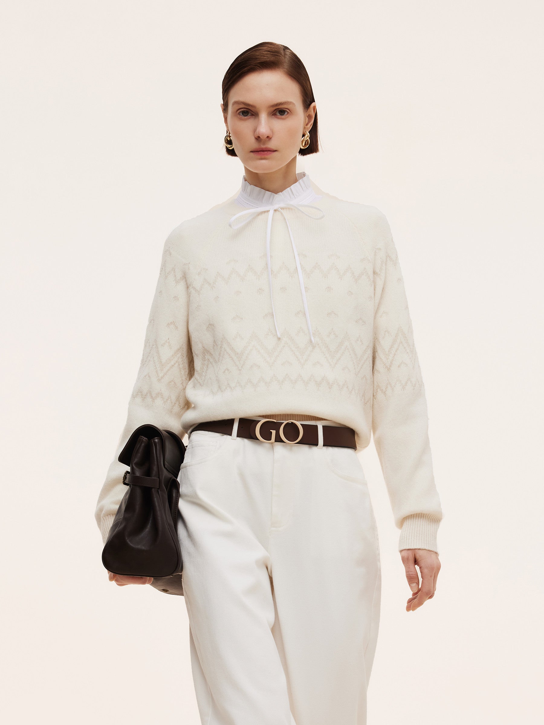 100% Wool Jacquard Women Knit Top