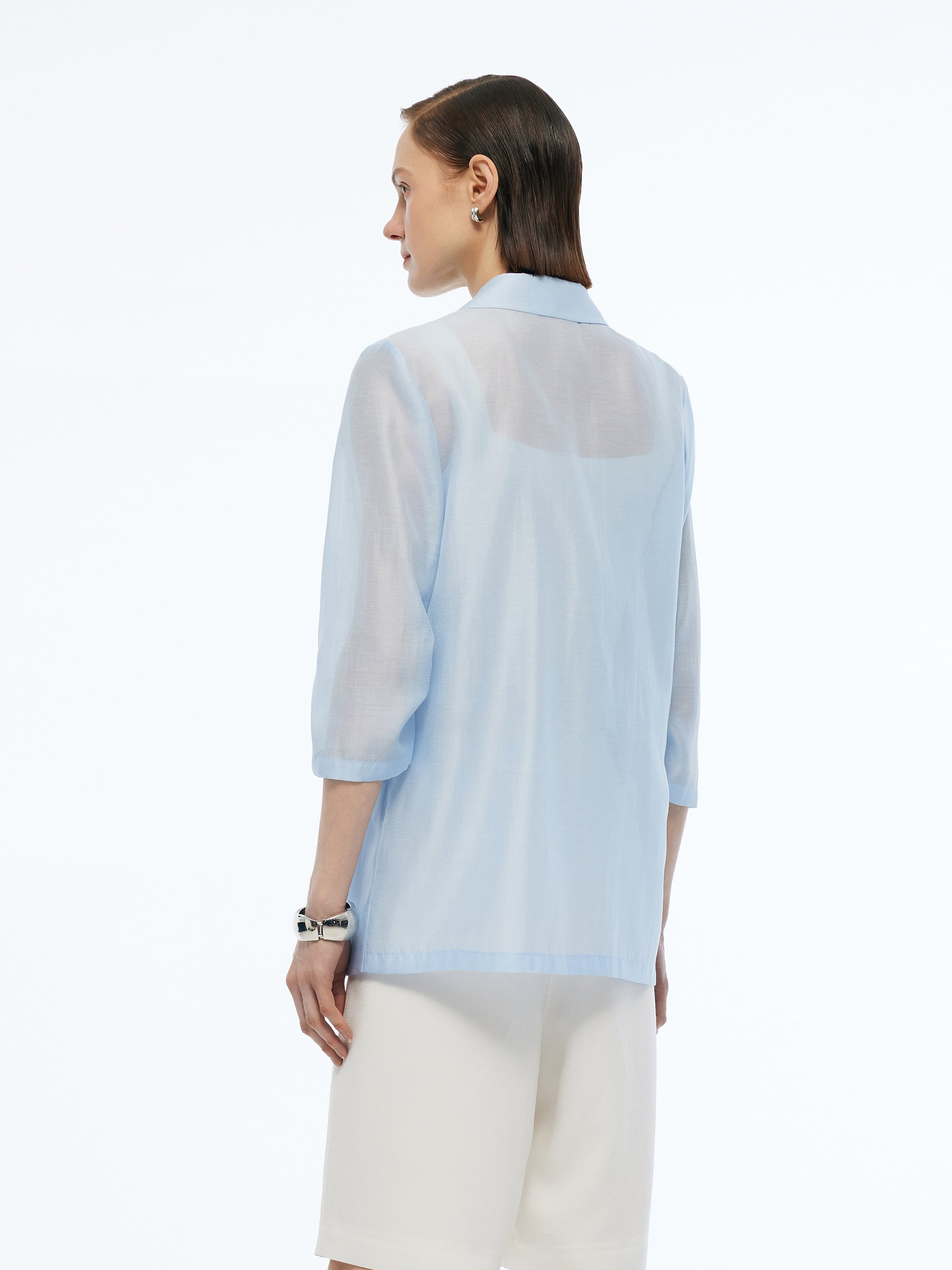 Tencel Linen Blend 3/4 Sleeves Women Blazer