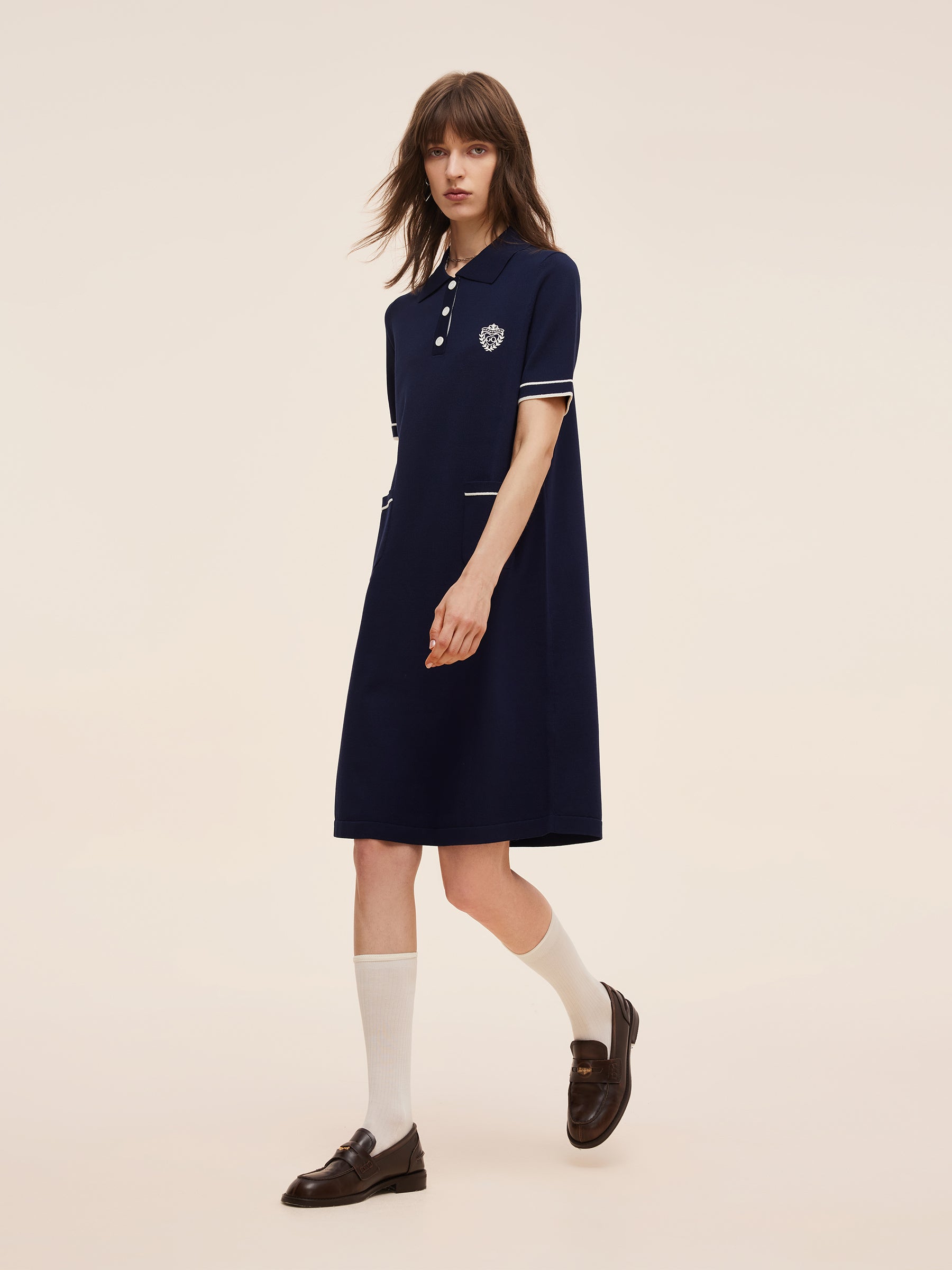 Tencel Blend Women Knit Mini Dress With Detachable Sailor Collar