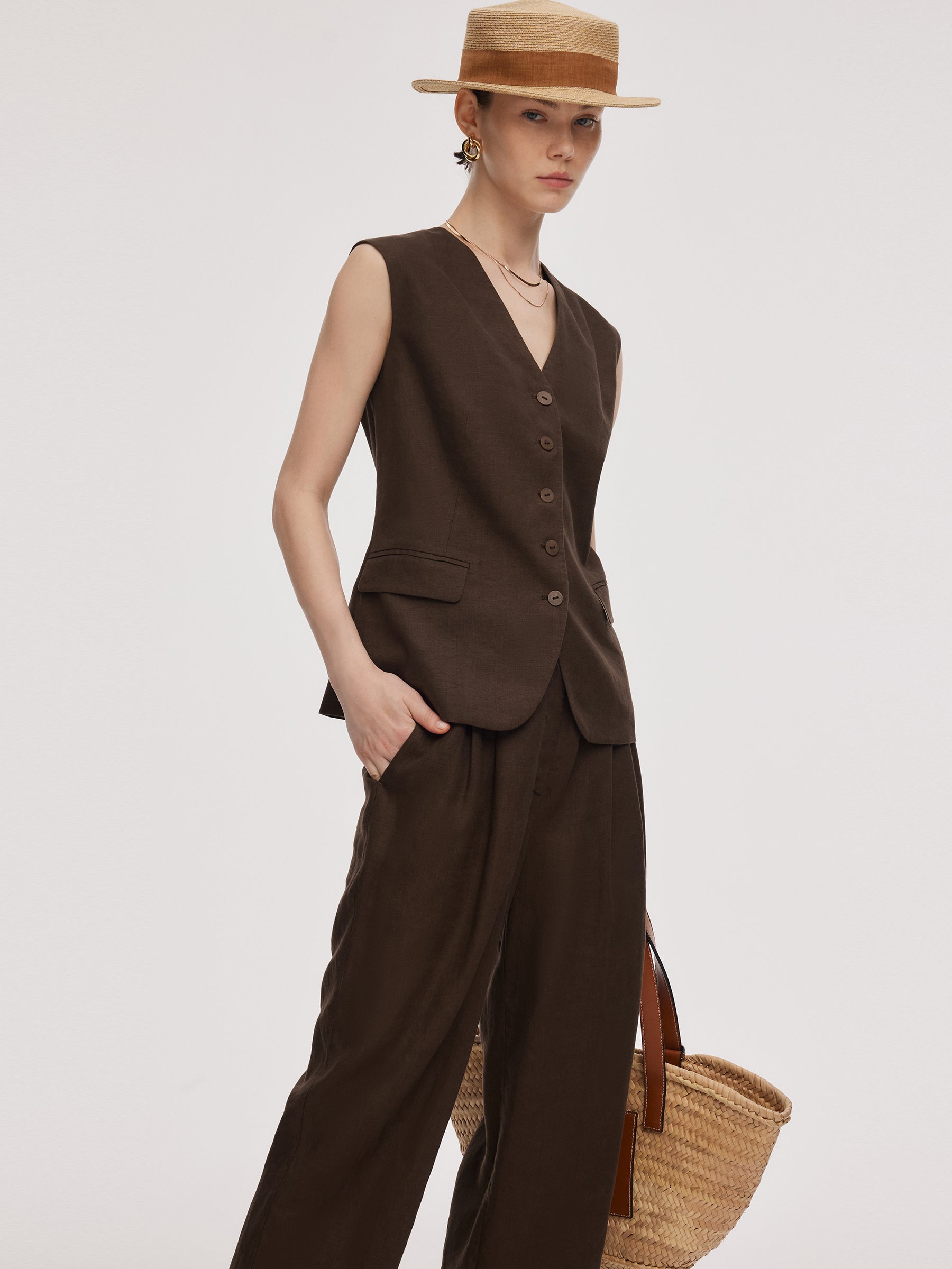 100% Linen Women V-Neck Vest