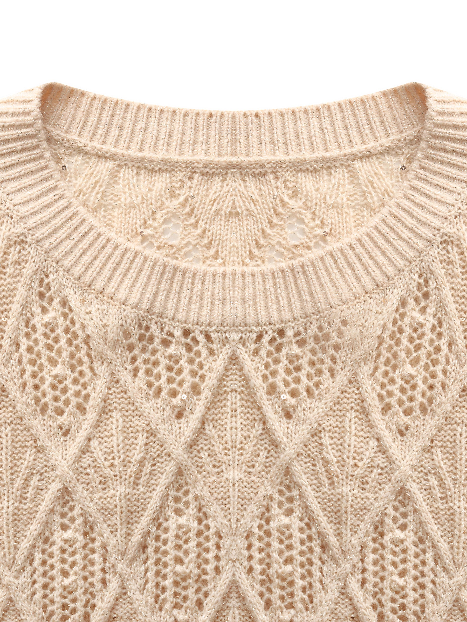 Wool Blend Sequins Women Openwork Sweater