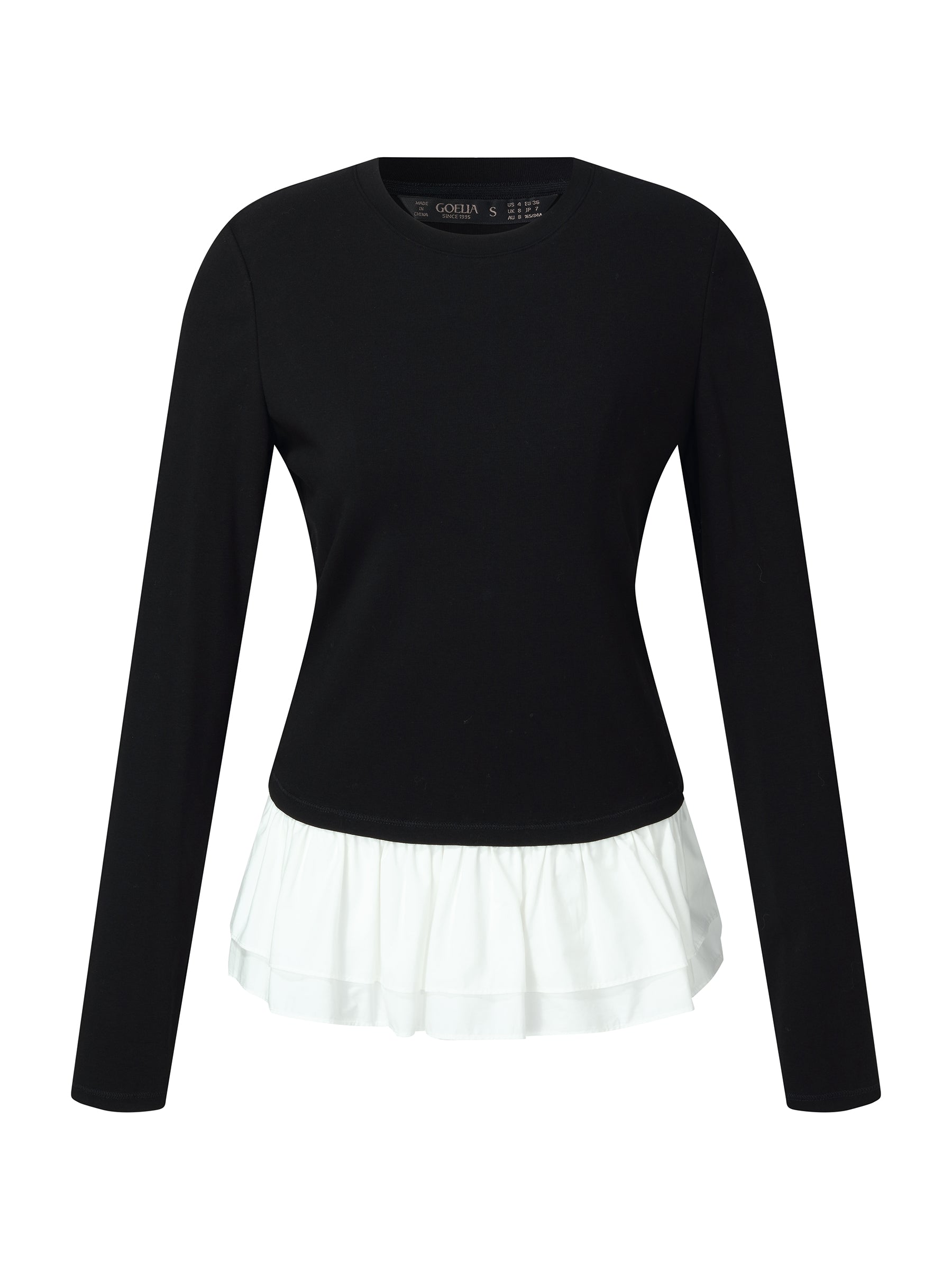 Ruffle Hem Long Sleeve Women Knit T-Shirt