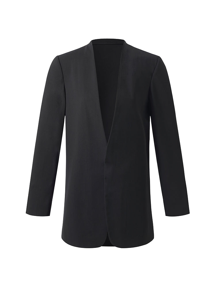 Machine Washable Wool Collarless Unisex Blazer