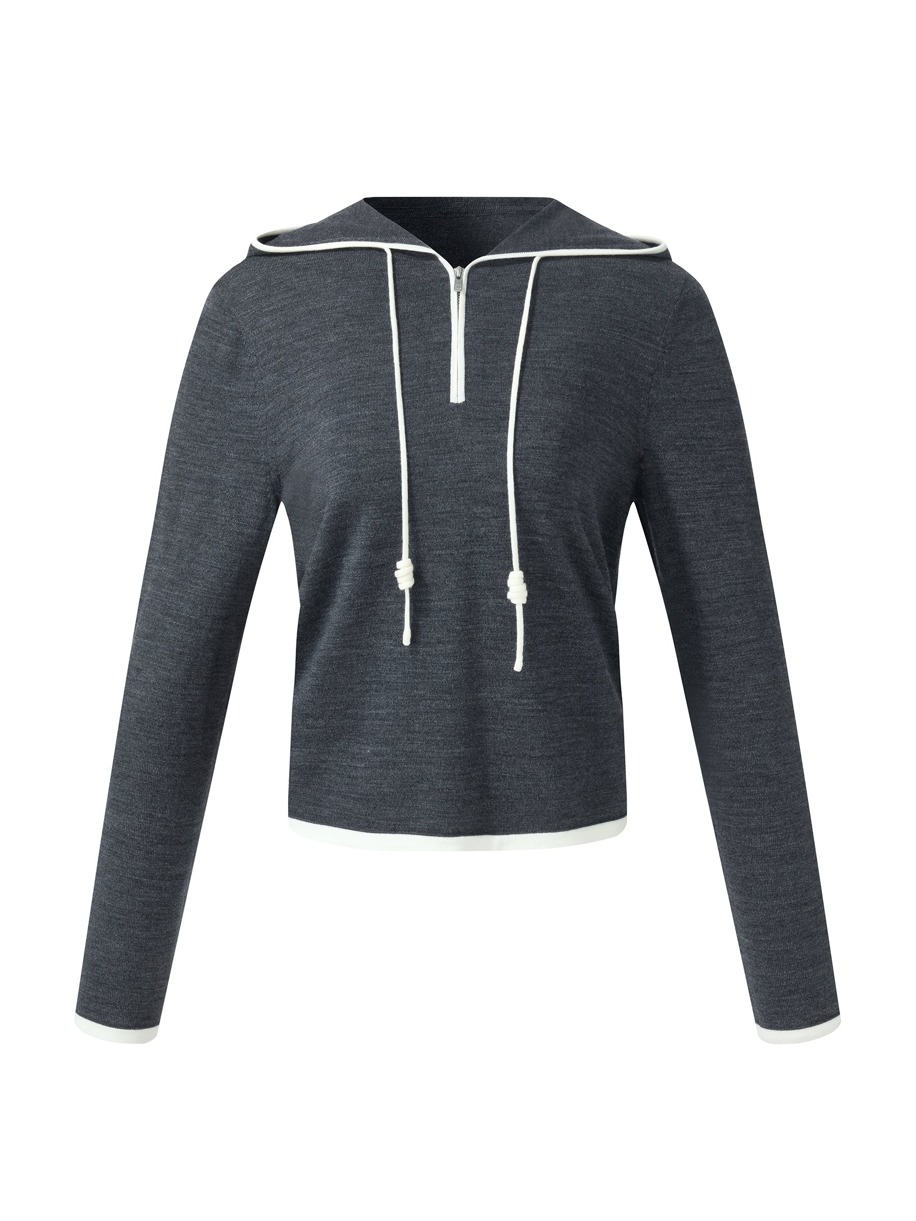 Wool Blend Half-Zip Contrast Trim Women Hoodie