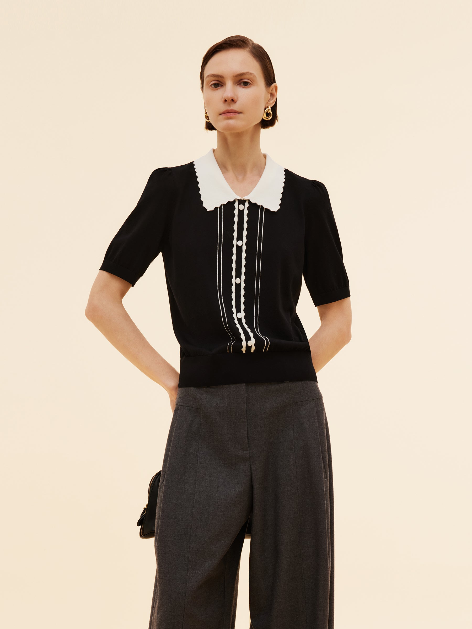 Tencel Blend Color Block Women Knit Top