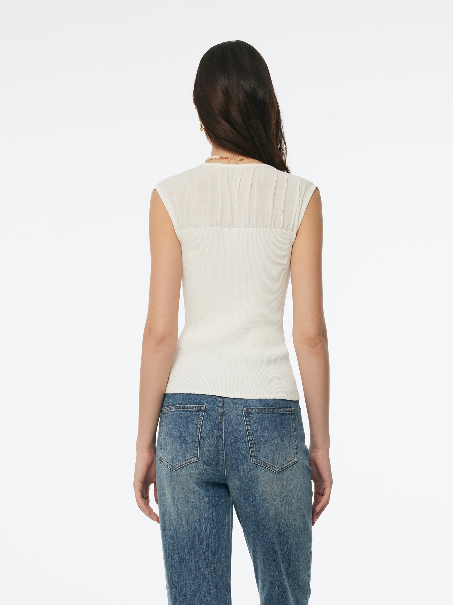 Round Neck Women Patchwork Knit Tank Top