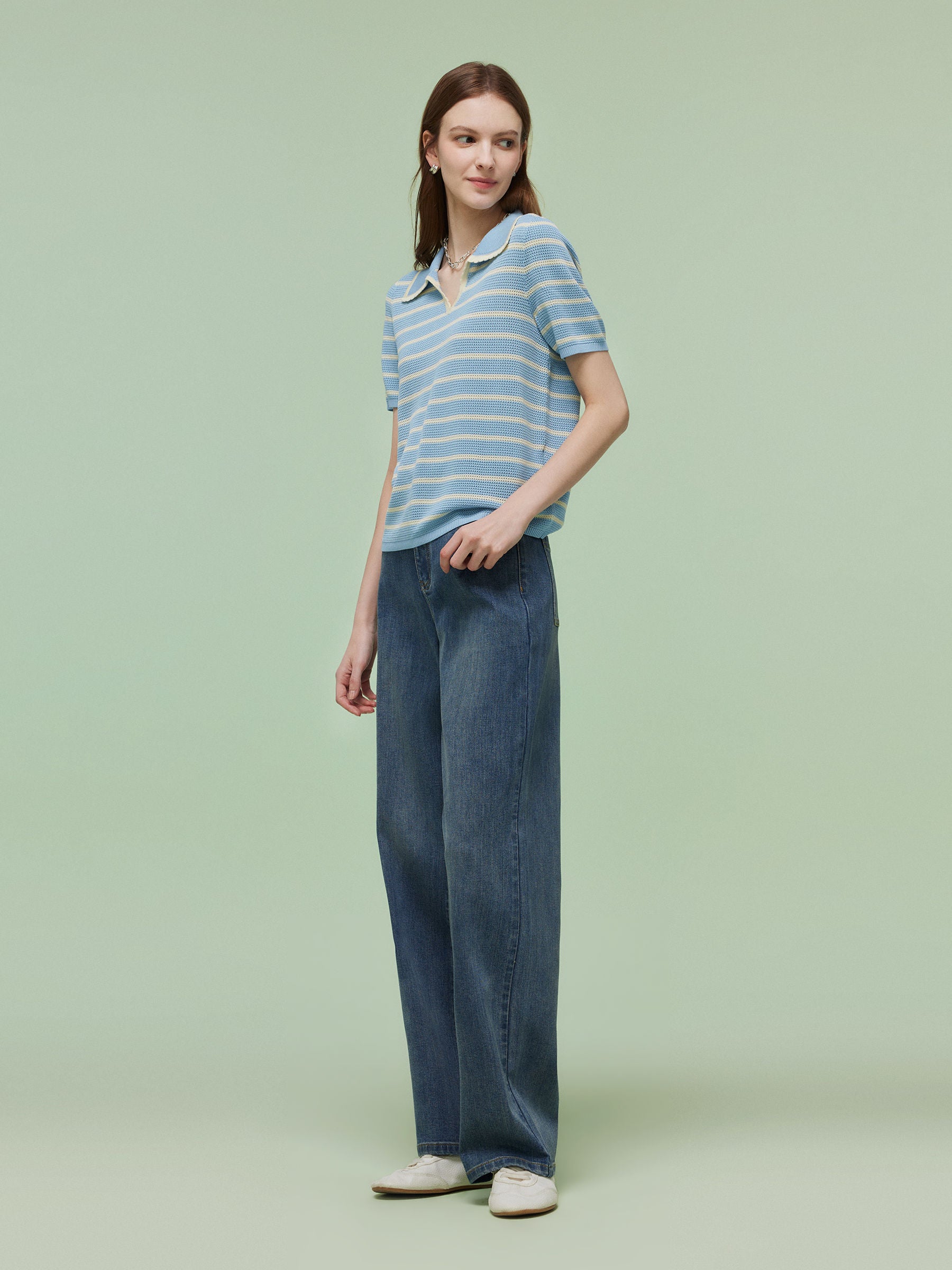 Tencel Blend Stripe Women Knit Top