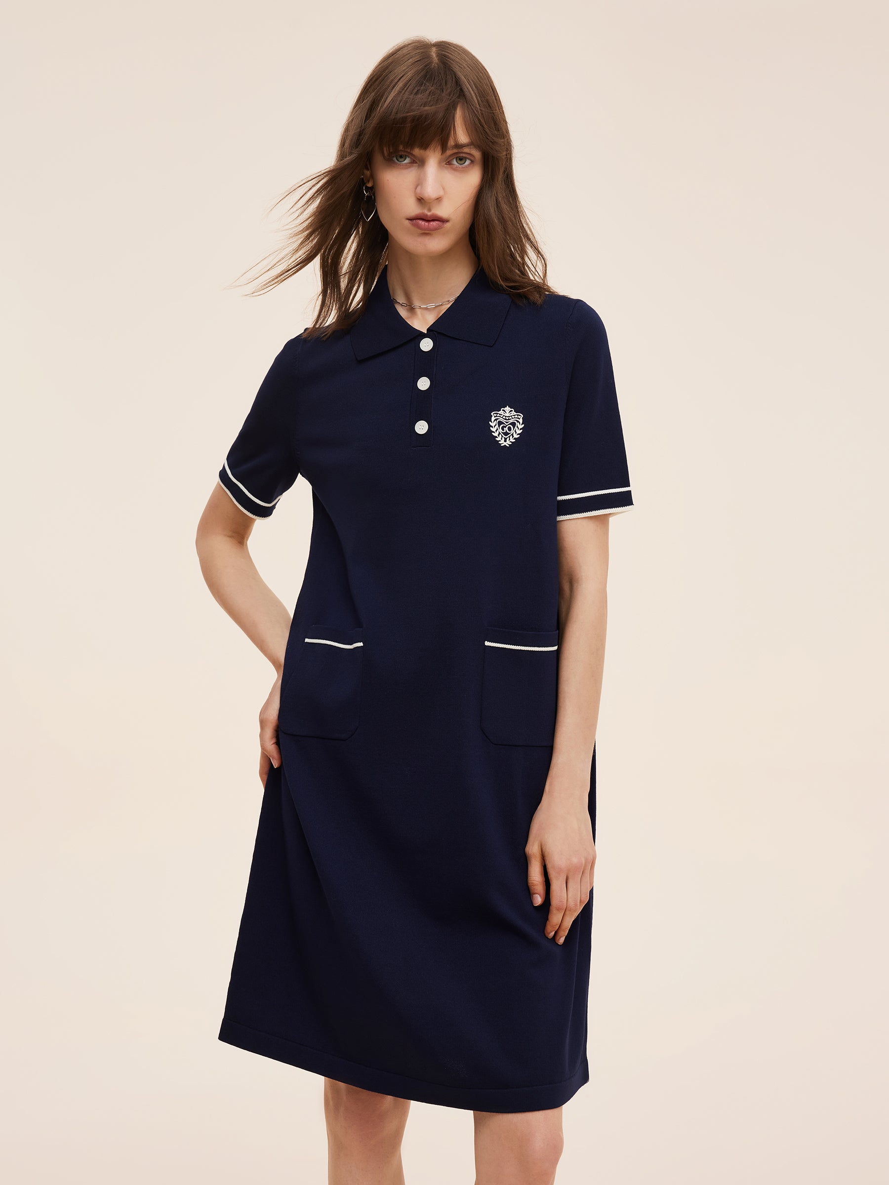 Tencel Blend Women Knit Mini Dress With Detachable Sailor Collar