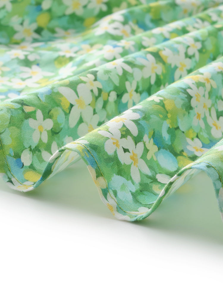 Cotton Floral Print Drawstring Front Women Mini Dress With Hairband