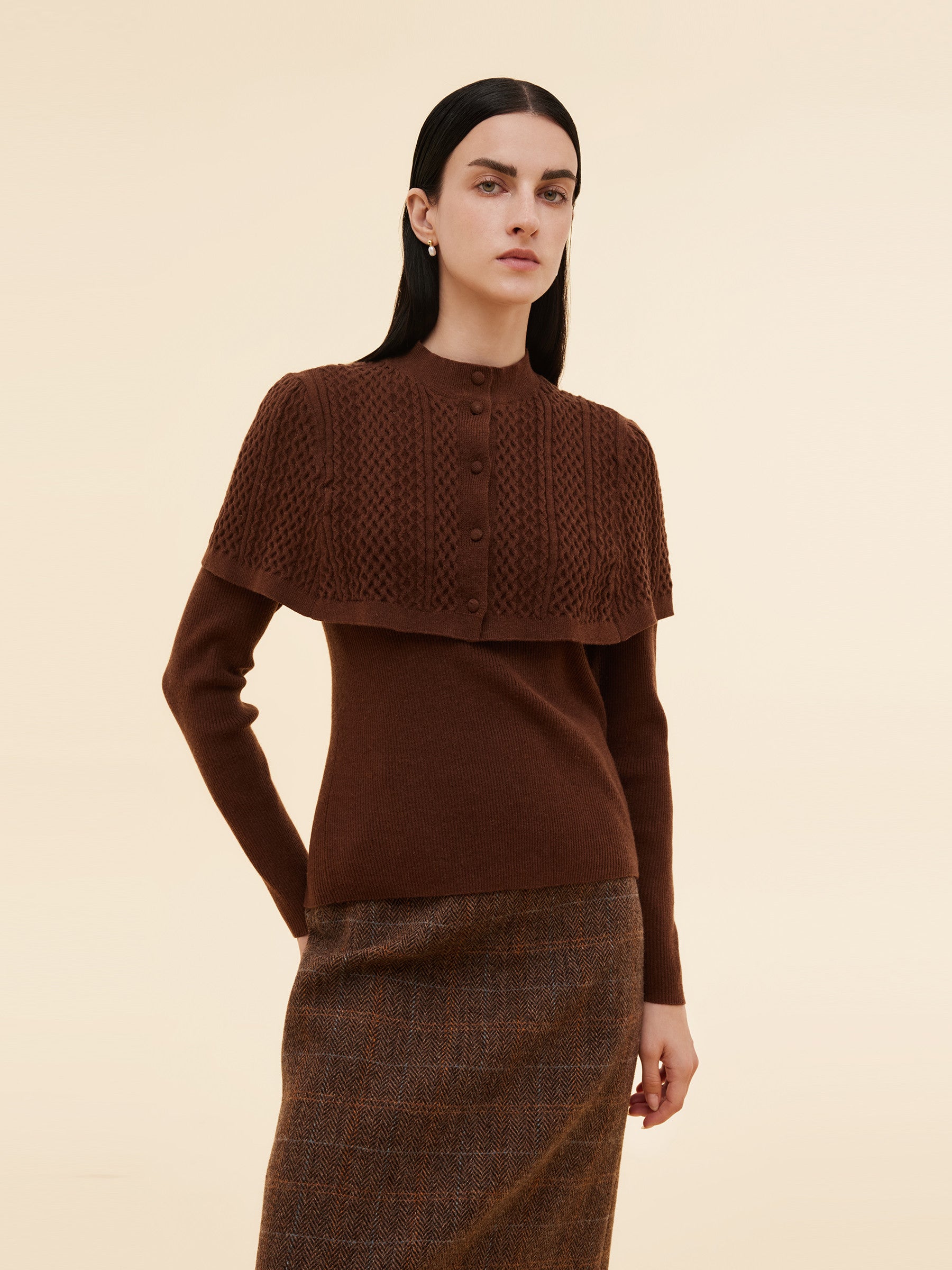 Lyocell Blend Knit Top And Cape Two-Piece Set