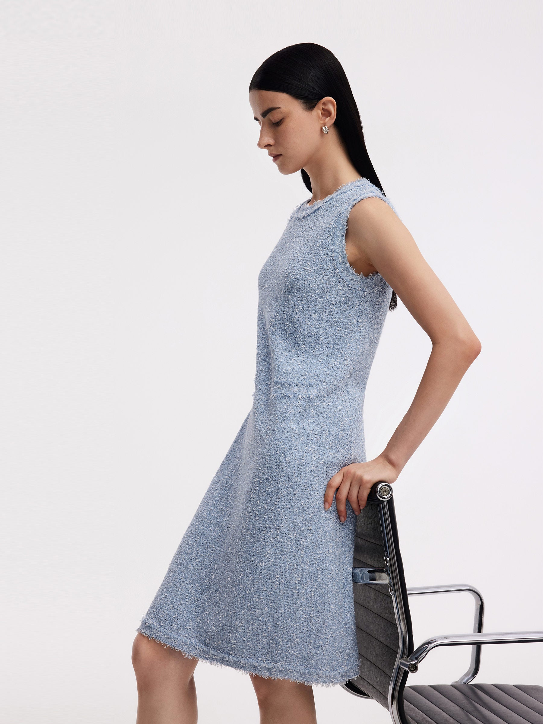 Frayed Edge Sleeveless Women Knit Mini Dress