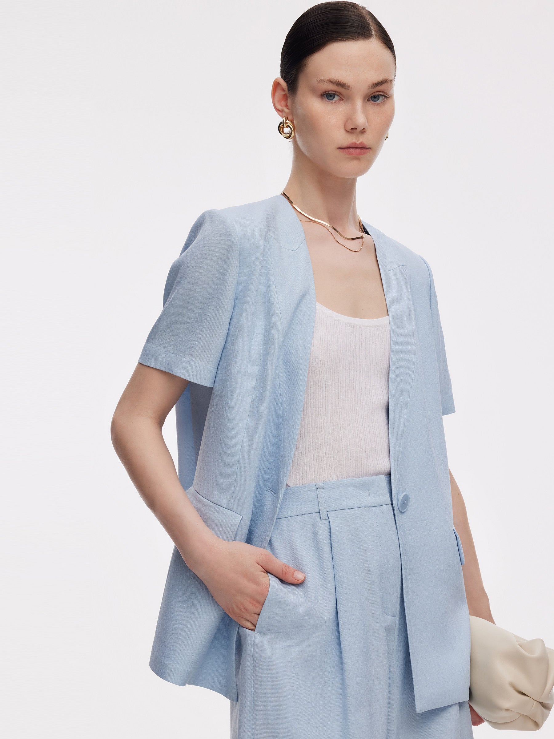 100% Acetate Women Short Sleeve Blazer