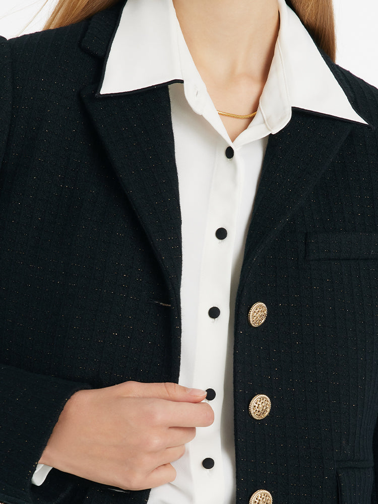 Vintage Single-Breasted V-Neck Women Crop Jacket