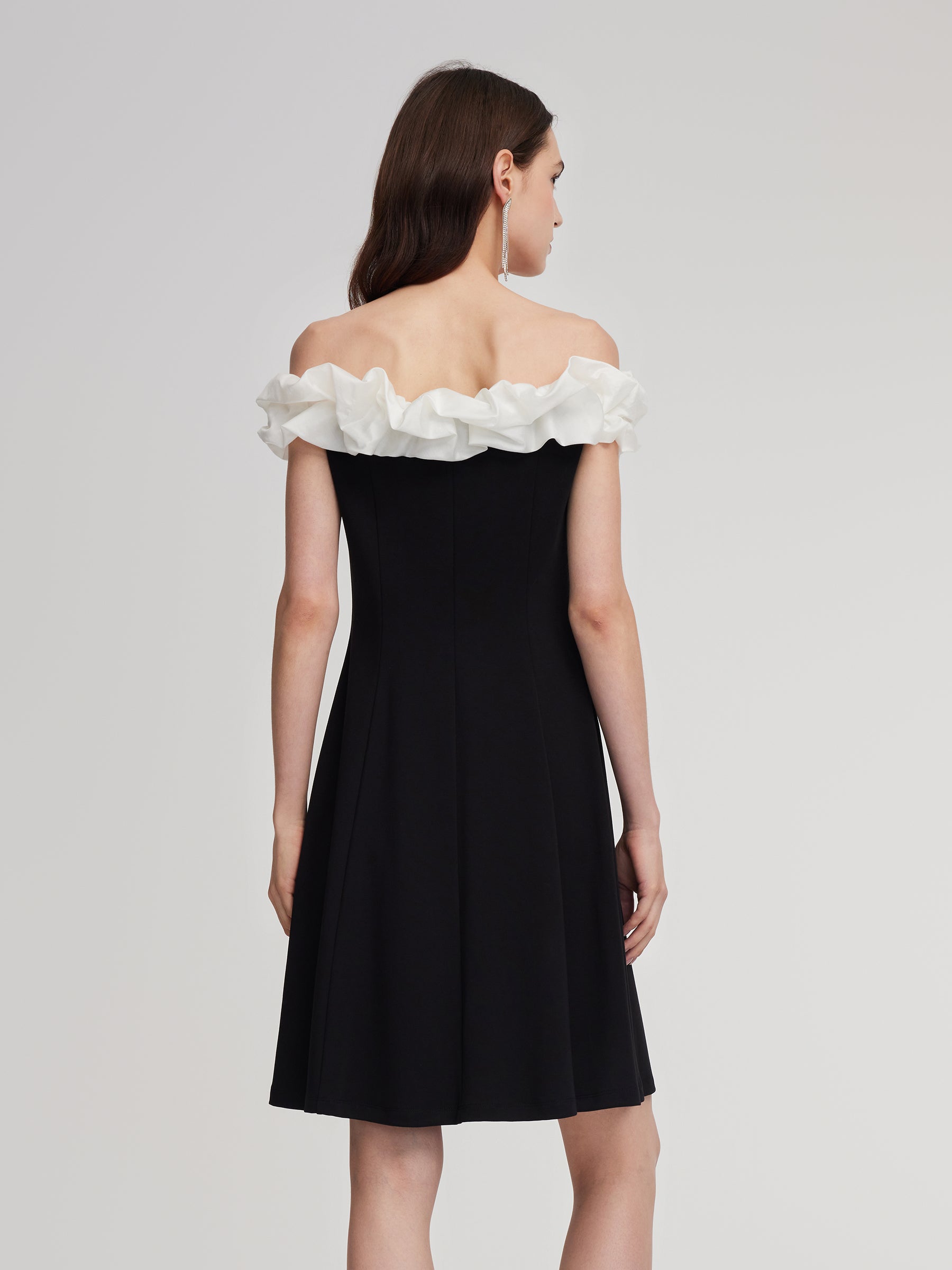 Color Block Ruffle Women Knit Mini Dress With Detachable Straps