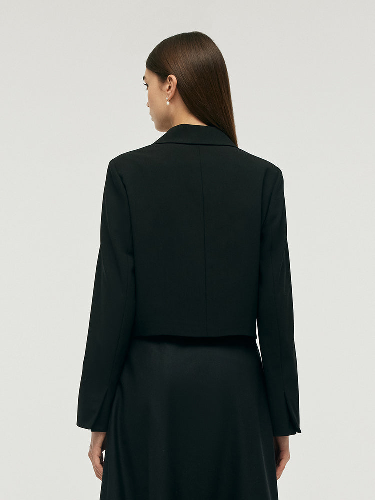 Worsted Woolen Crop Blazer With Detachable Sleeve