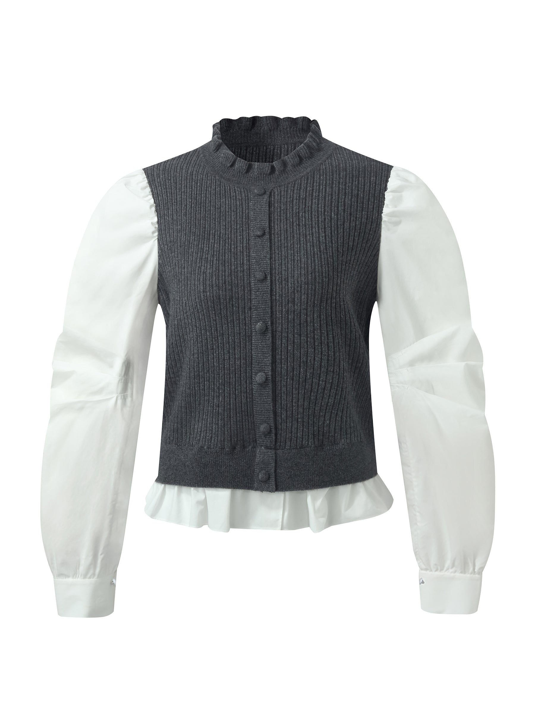 Wool Blend Faux Two-Piece Women Blouse