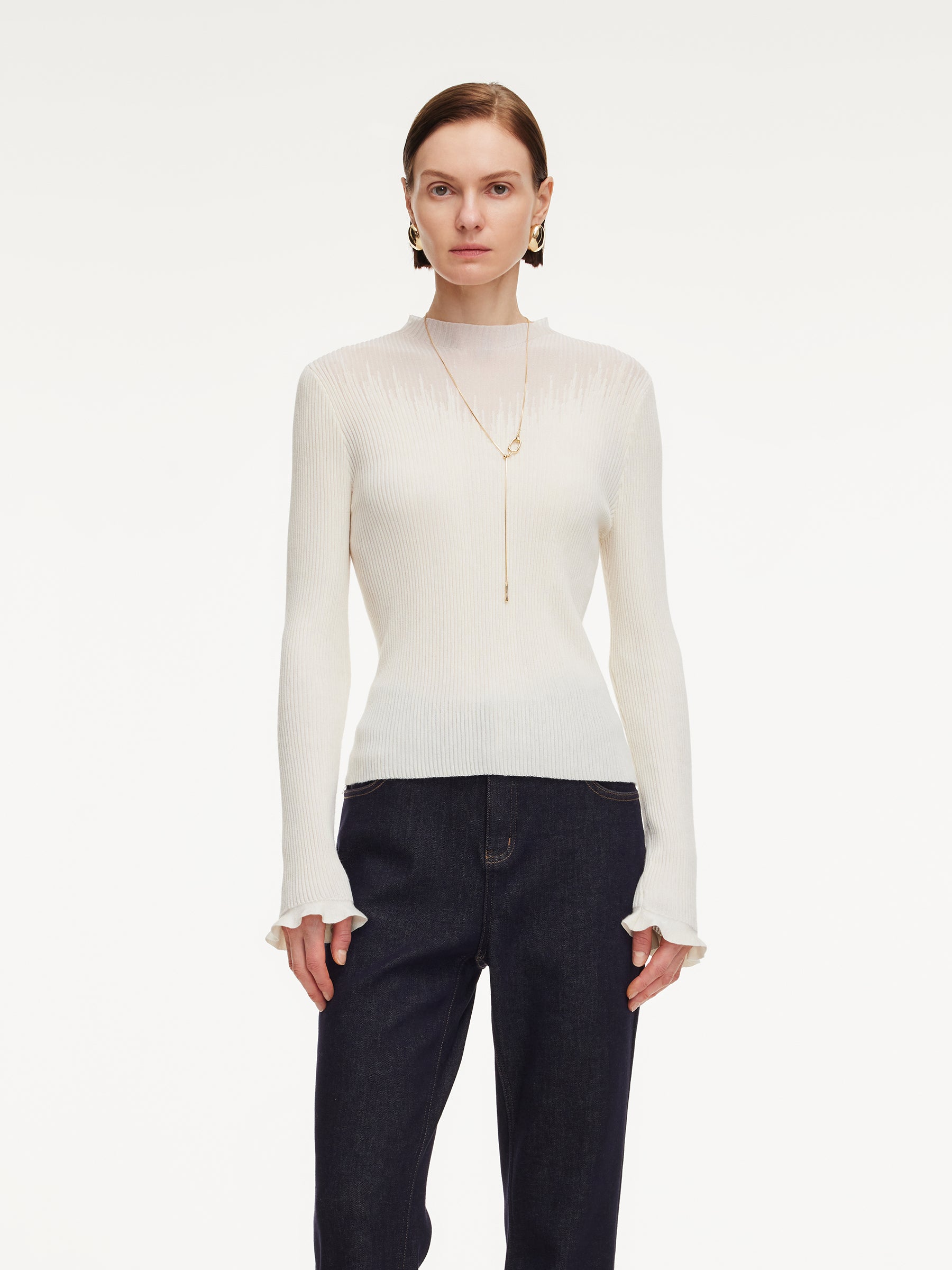 Tencel Wool Blend Mock Neck Women Knit Top