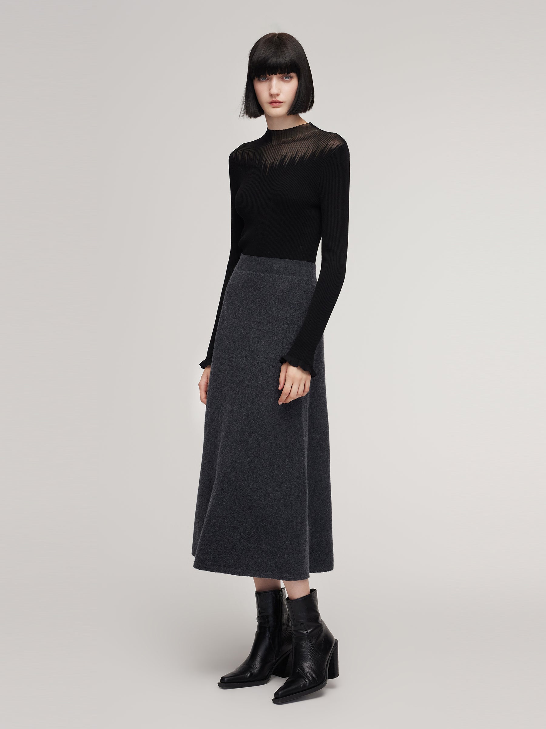 Tencel Wool Blend Mock Neck Women Knit Top