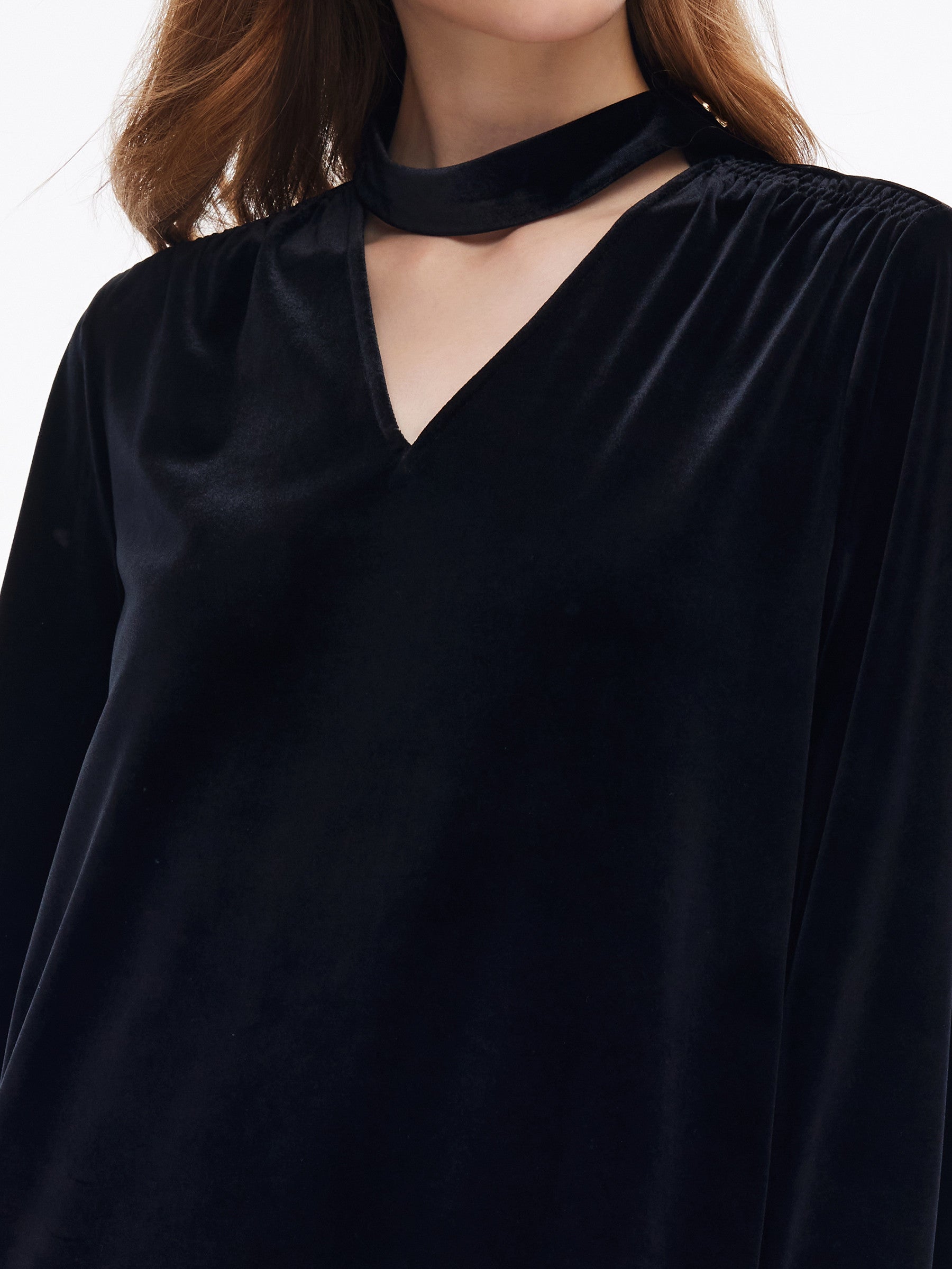 Velvet Ribbon V-Neck Ruffle Hem Women Mini Dress