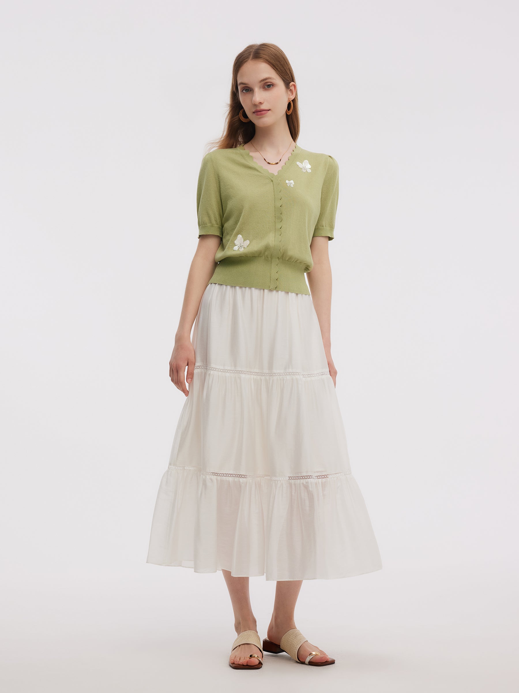 Tencel Blend Butterfly Embroidered Women Knit Top